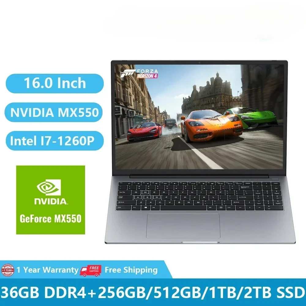2023 Gaming Laptop Nvidia Geforce Mx550 Gddr6 4Gb Scheda Grafica Notebook 16.0 Pollici Intel I7-1260P 36Gb Ram + 2Tb Rj45 Wifi Type-C