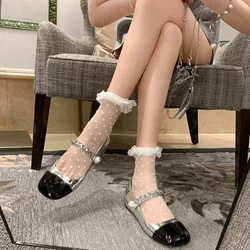 Summer Lace Bow Mesh Thin Low Tube Socks Women Lolita Cute Aesthetic Black White JK Short Stockings New Fashion Socks