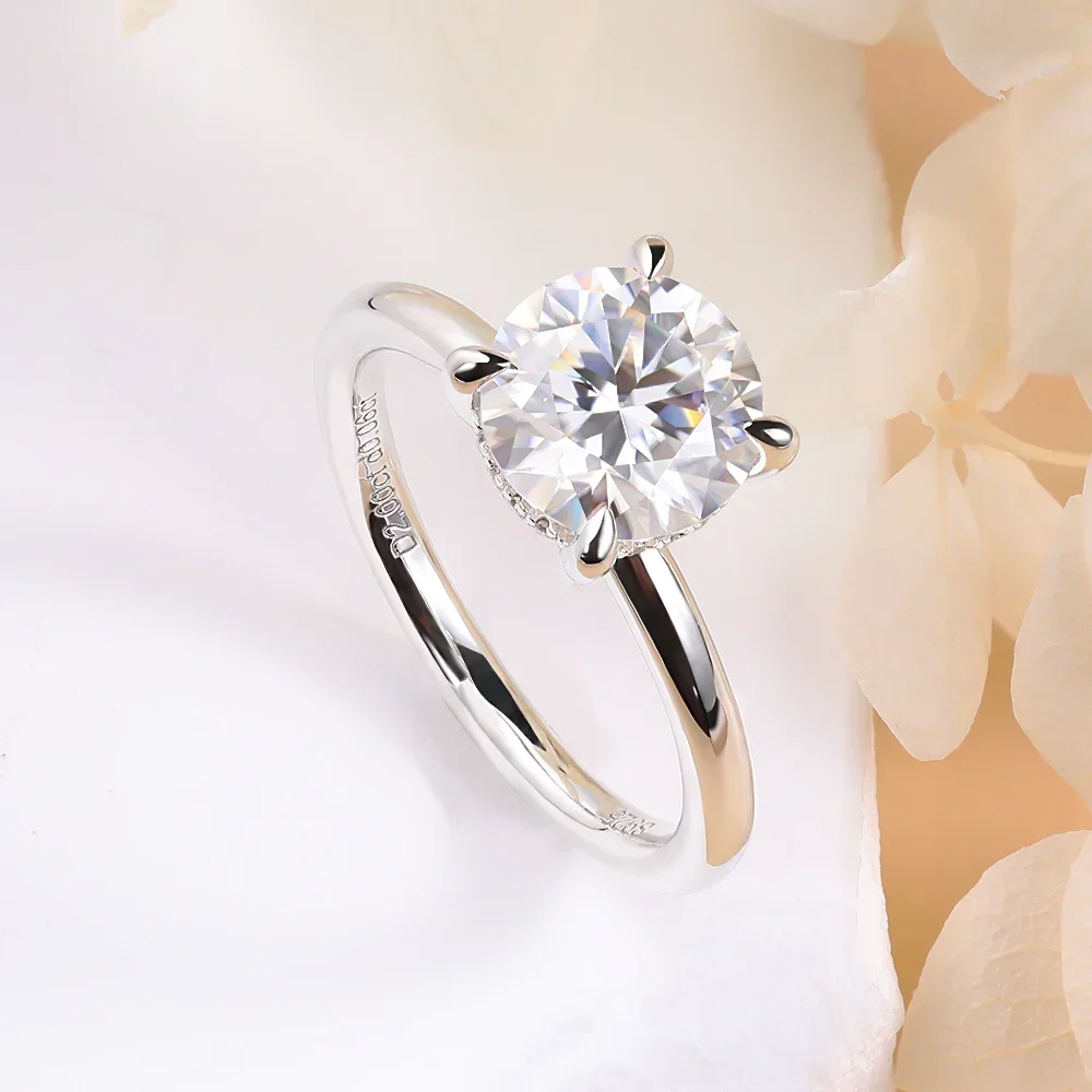 Moissanite Ring for Womem 925 Sterling Silver 2ct Round Solitaire Engagement Ring D Color VVSI Lab Diamond Bands Wedding Jewelry
