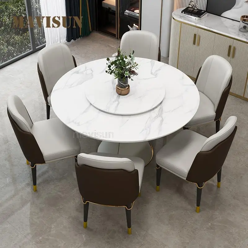 

Italian Marble Dining Round Table With Turntable Household Creative Living Room Apartment Rotary Furniture Combination Villa