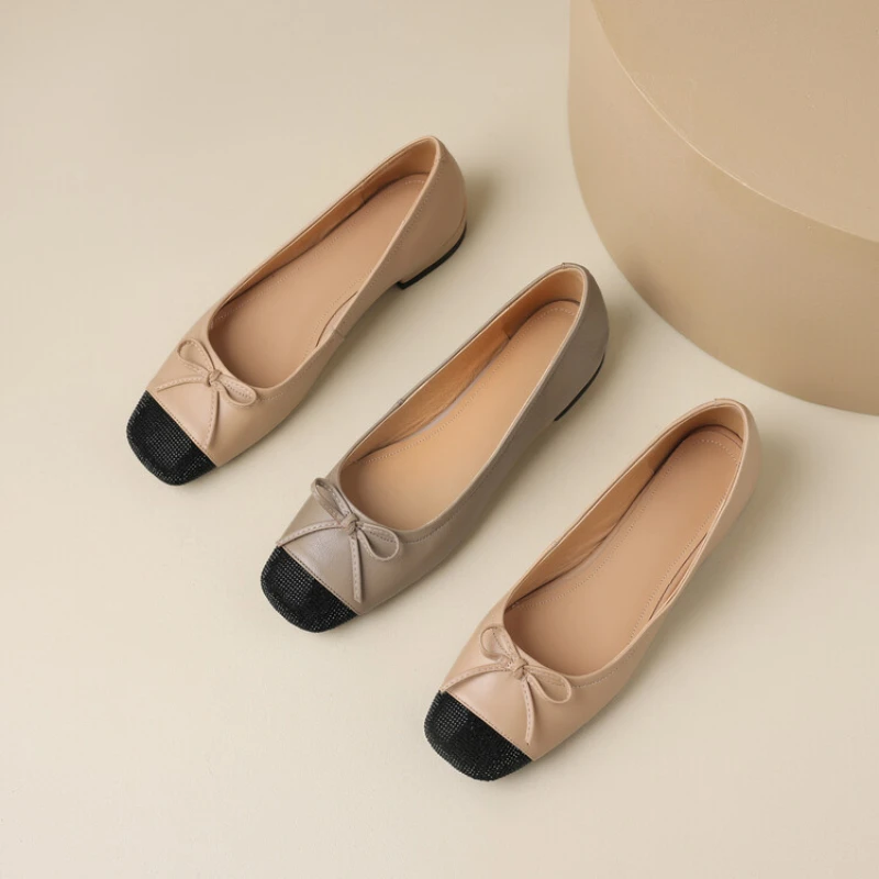 

New Japanese and Korean Spring/Summer 2024 Bow genuine leather work walking flat bottomed women's shoes Ballet dance shoes