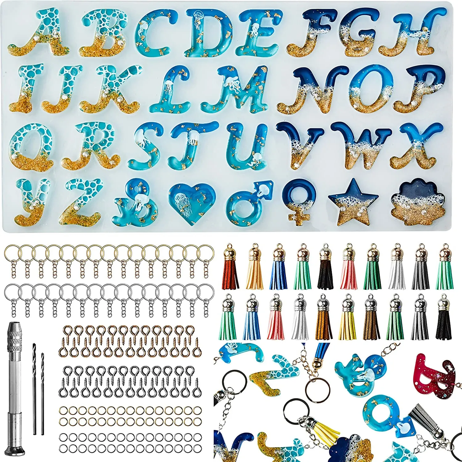  Moldes de resina de letras hacia atrás, moldes de silicona con  números del alfabeto para resina, moldes epoxi para hacer llaveros de  joyería, kit de moldes de fundición de bricolaje para