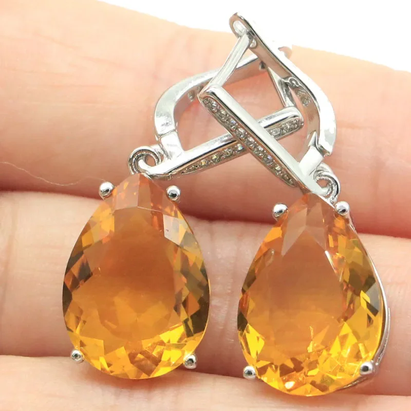 9g Customized 925 SOLID STERLING SILVER Earrings Luxury Drop Shape Alexandrite Topaz Spessartine Garnet Golden Citrine Women Wed