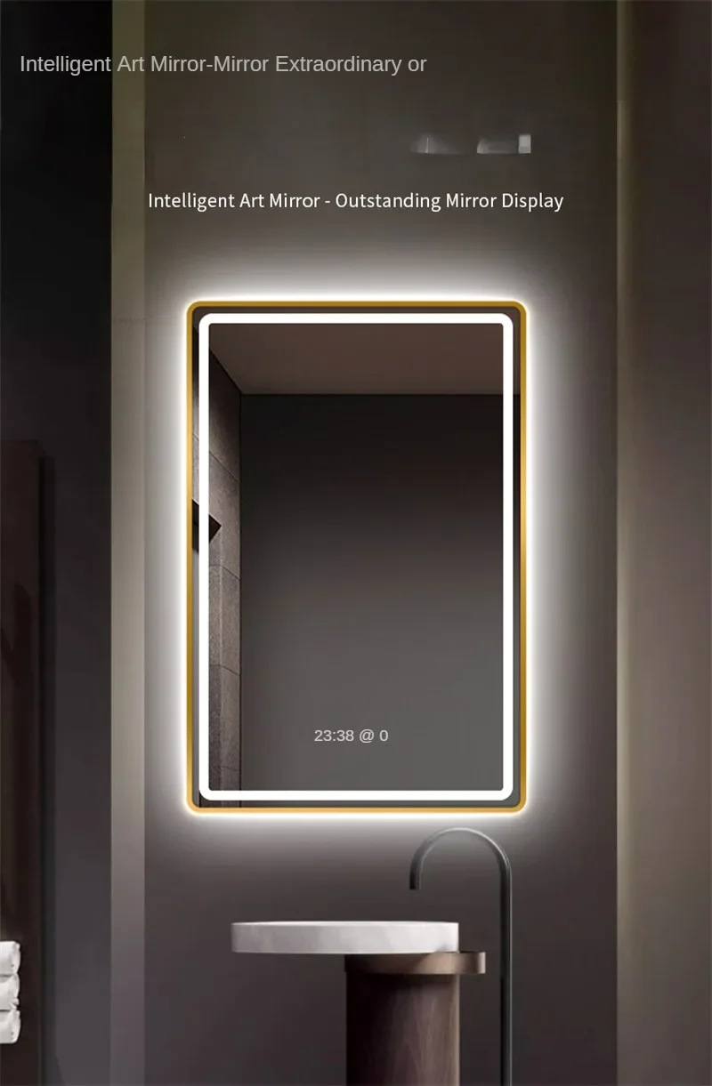 Description Picture 5 of itemNordic Wall Mounted Mirrors for Bathroom Light Luxury Smart Bathroom Mirrors Modern Aluminum Alloy Frame Wash Basin Bath Mirrors