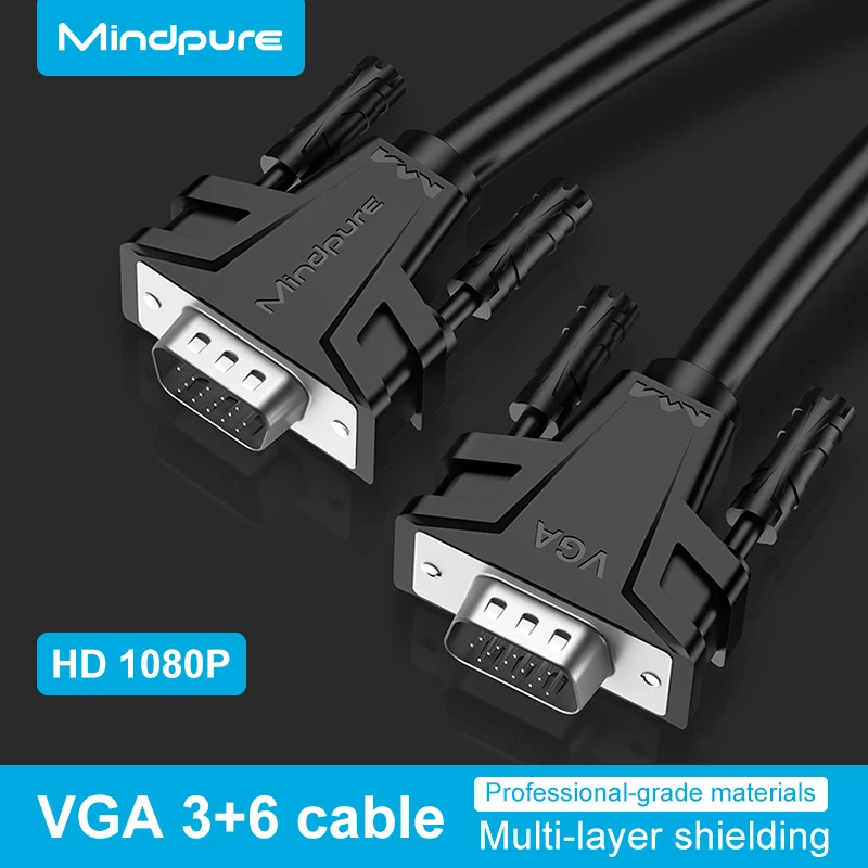 

Mindpure 1080P VGA Cable 3+6 15 Pin Male to Male Adapter Video Extension Cable For Laptop Monitor Projector TV Converter 2m 1.5m