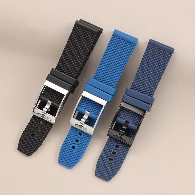 

22mm 24mm Nature Rubber Watchband Fit for Breitling Superocean Avenger Heritage Braided black Blue Silicone Waterproof Strap