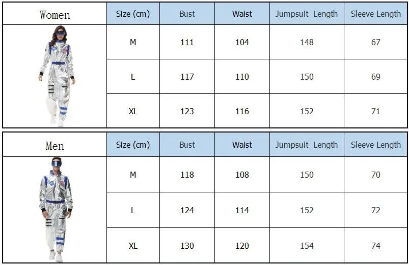 Female model wearing a silver astronaut jumpsuit