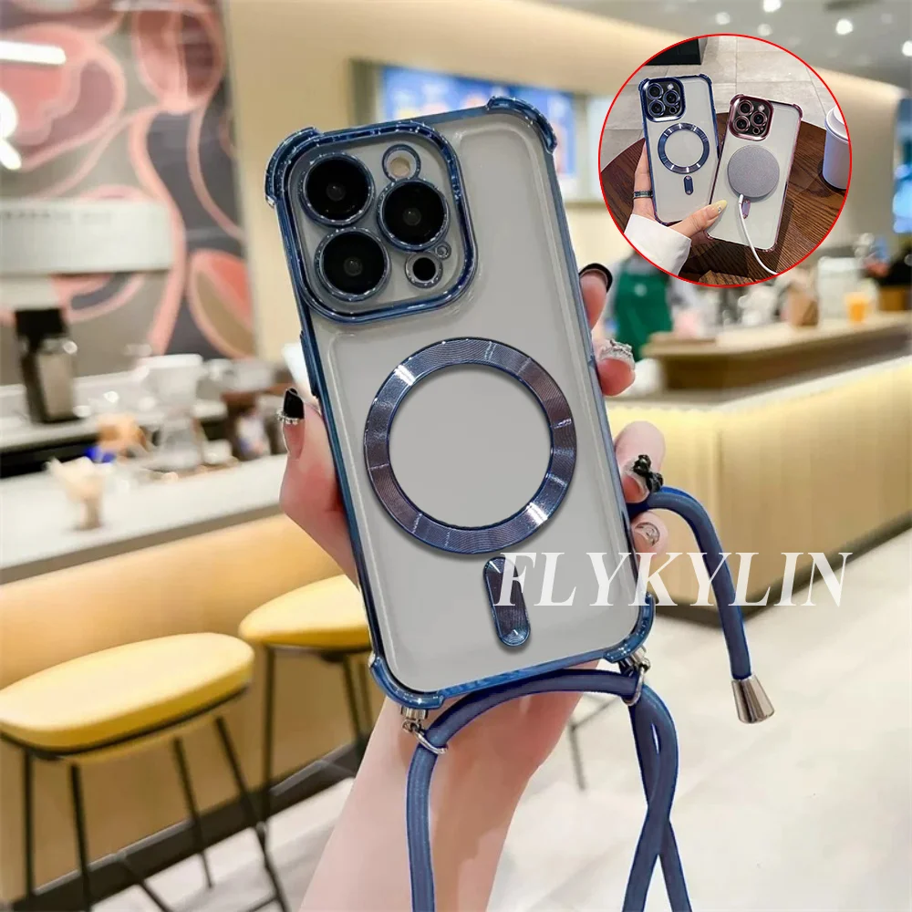 Magnetic Coil Transparent Protective Soft Shell with Long Back Rope