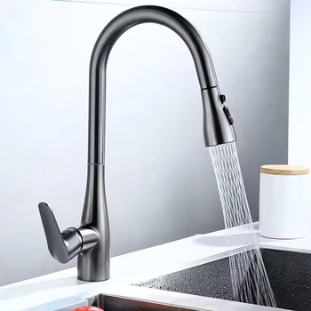 Rubinetto per lavello da cucina in acciaio inox 360 °   Rubinetto rotante per spruzzatore d'acqua mista calda e fredda Rubinetto da cucina estensibile estraibile 1