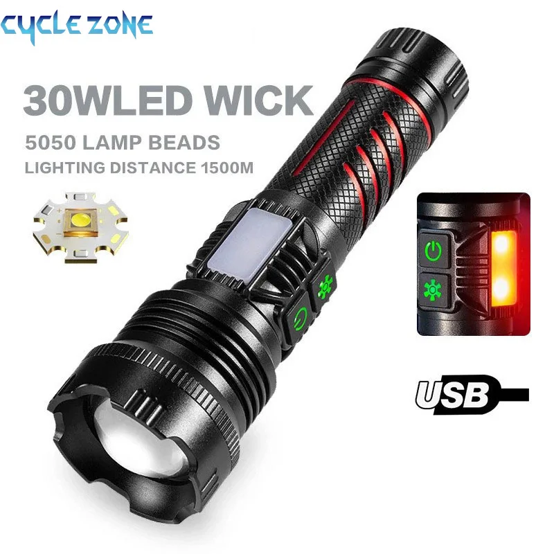 

High Power LED Flashlight 8 Light Mode USB Charging 18650 battery Flashlight Zoomable White Laser Long Range Lantern for Camping