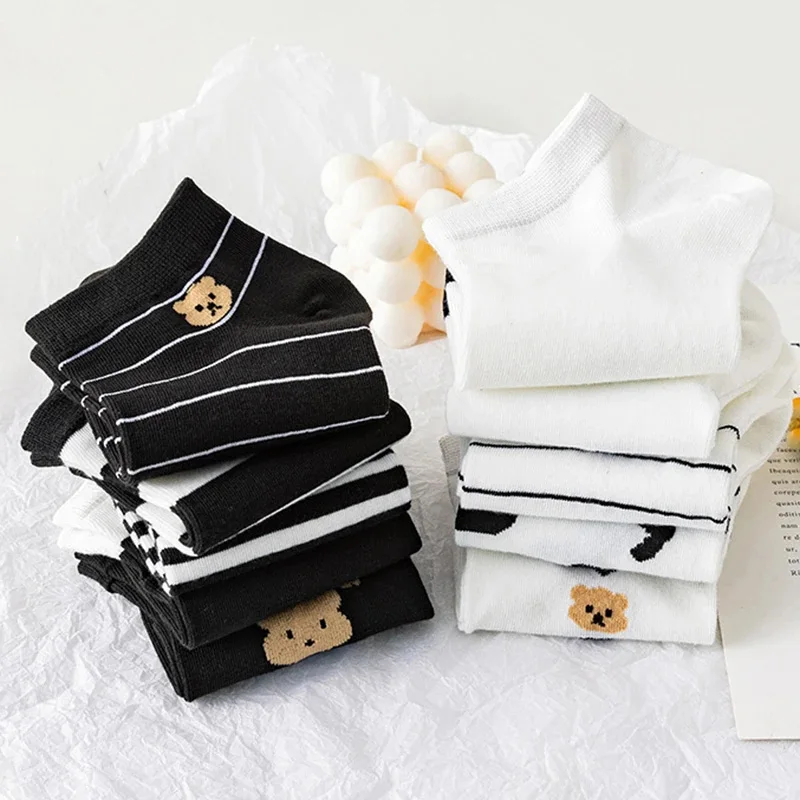 5 paia di calzini bassi con stampa di mucca da donna, estivi, corti, cartoni animati, calzini alla caviglia, carino Asakuchi, traspiranti, per ragazza, piedi, Sokken Set_voghion.com