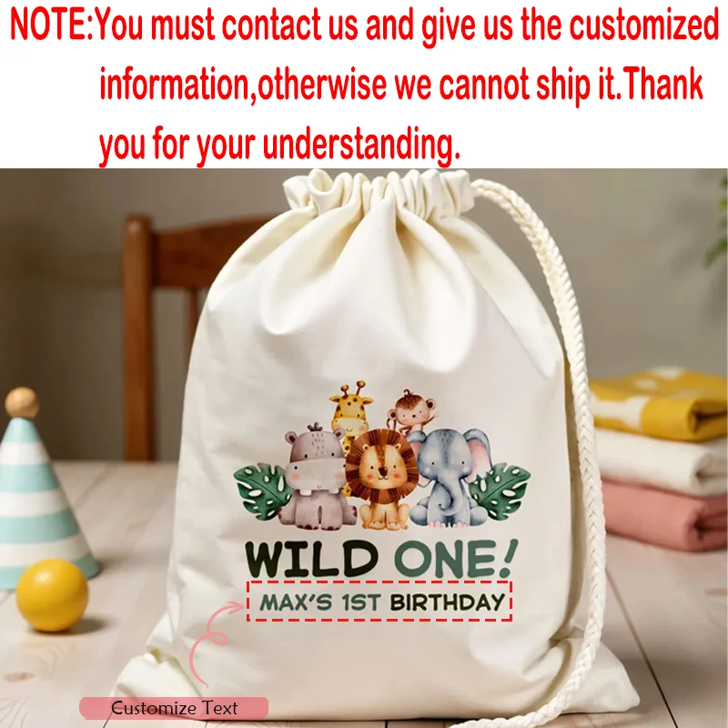 4 Stück personalisierte Name Wild One All Animals Geburtstagsbevorzugungstasche Dschungel Geburtstagsthema Party Dekoration Geschenk Babyparty Zubehör – Detail 2