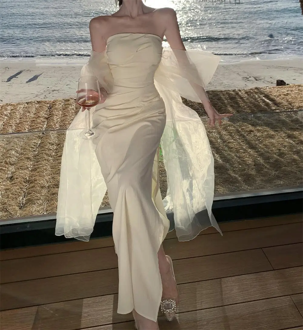 Elegant Wedding Long Dresses for Women Strapless Bodycon Mermaid Evening Party Dress Slim Prom Robe Korean Fashion Vestido Mujer