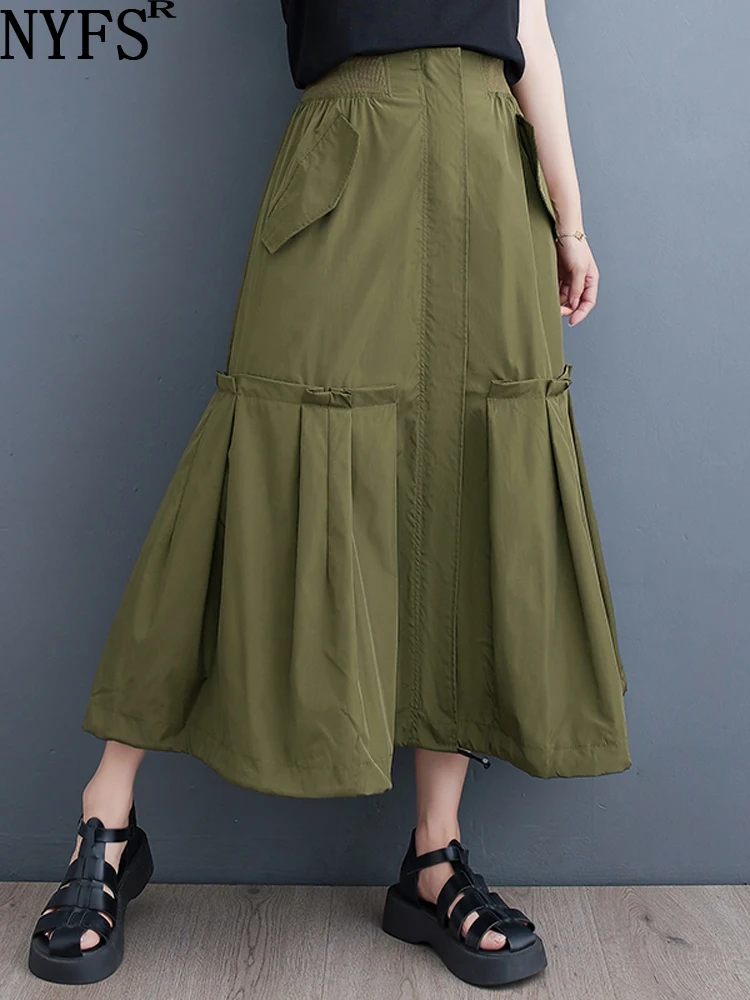 

NYFS 2023 Summer New Fashion Sweet Woman Skirt Loose Solid High Waist Skirts Faldas Mujer Saias