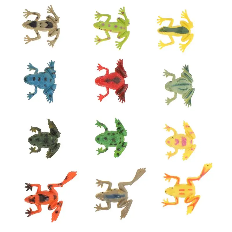 12Pcs Frogs Kids Plastic Rubber Tiny Figurines Jumping Reptile Birthday Party Supplies