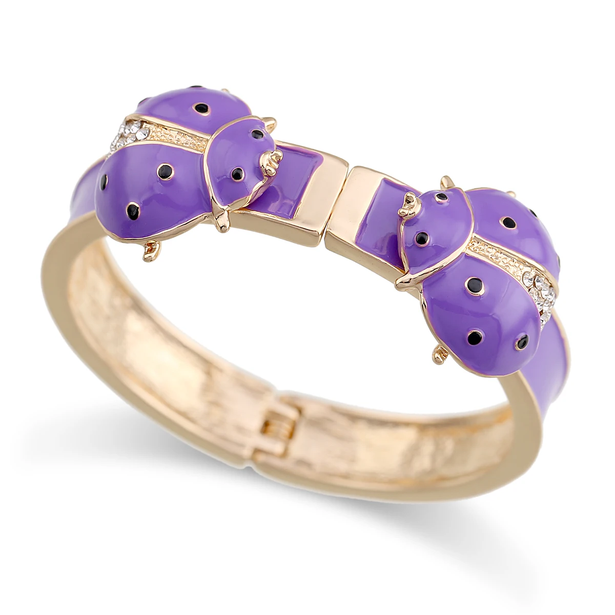Special Design Double Ladybirds Bracelet Cuff Bangle for Women Girls Gold Plated with Enamel Colorful Chunky Bracelet Jewelry