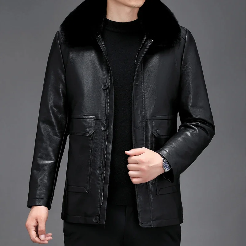 

Men's Genuine Leather Jacket for Men Autumn Winter Plush Thickened Male Jackets Loose Casual Coats Chaqueta Hombre