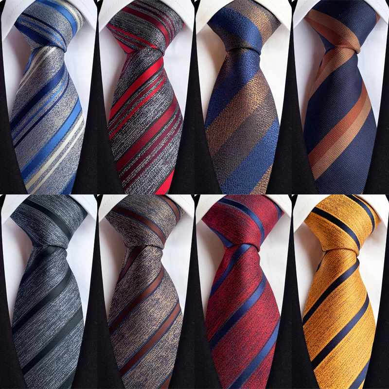Nouveau 8CM hommes cravate rayé rayures cravates pour homme marié Jacquard tissé cravate pour hommes d'affaires fête de mariage
