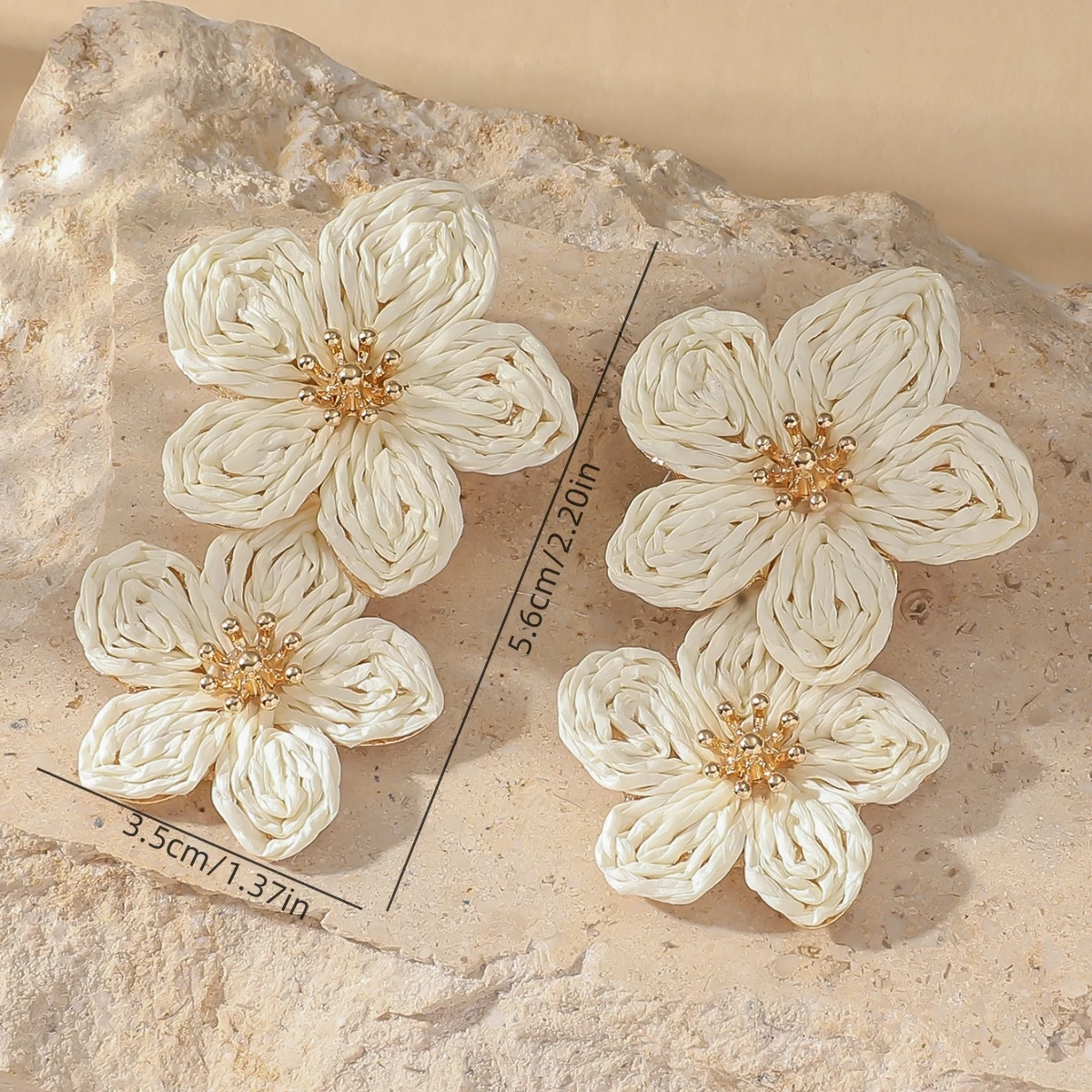 Bohemia Elegant Raffia Flower Drop Earrings for Women Girls Stylish Handmade Colorful Rattan Knit Earrings Summer Beach Jewelry