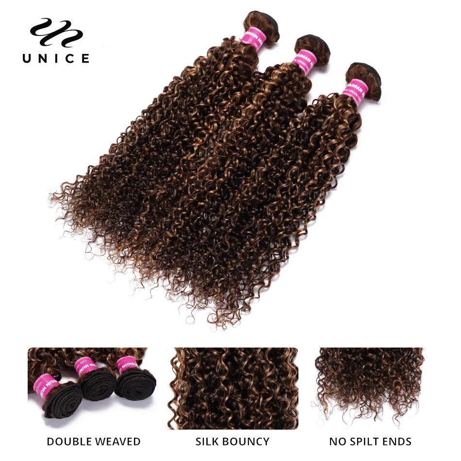UNice Hair Highlight Blonde Curly Hair 2/3/4 Bundles With Closure Human Lace Closure With Bundles Sew In Quick Weaves