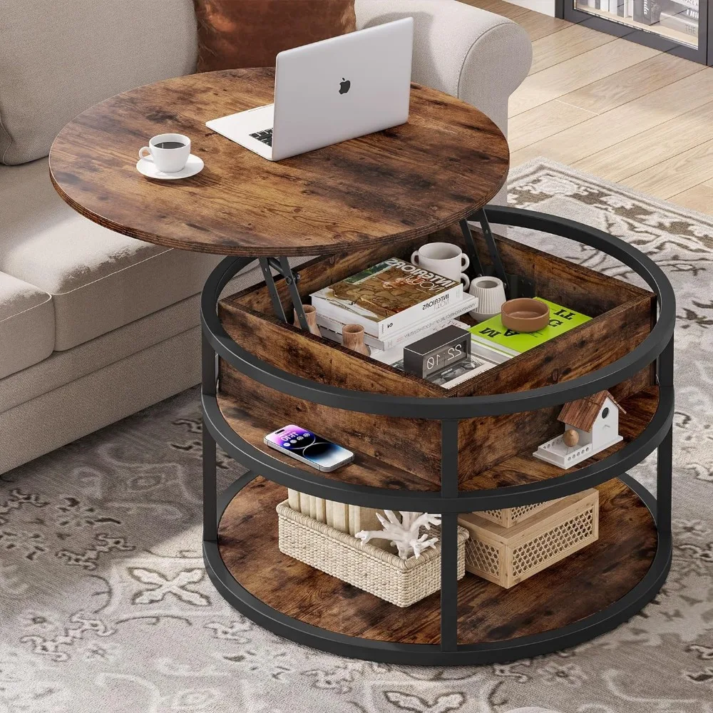 

Round Coffee Tables for Living Room,Lift Top Coffee Table with Storage, Farmhouse Wood Coffee Table,Circle Tables,Rustic