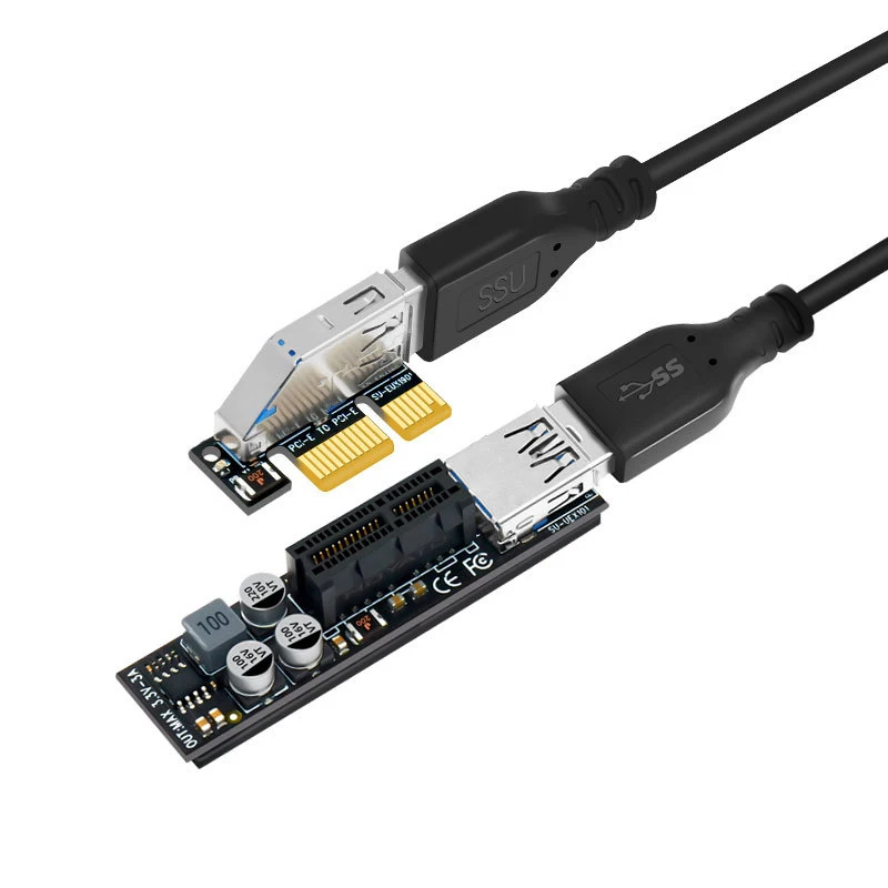 PCI-E Adapter and Expansion Card PCI-E 1X to 1X Riser USB 3.0 for Motherboard Mining