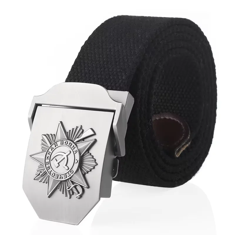 Männer Sowjetischer Canvas Gürtel 3D Great Patriotic War Memorial Metallschnalle Taktische Gürtel CCCP Army Male Strap Jeans Bund