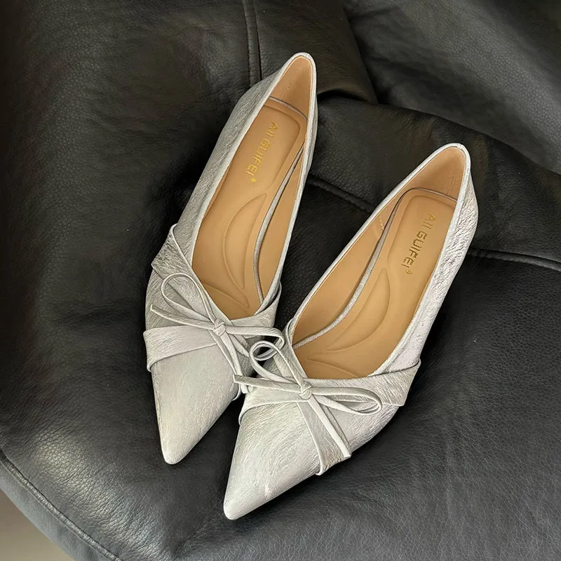 New 2025 Fashion Pointed Toe Women Flats With Shoes Soft Butterfly-Knot Female Slip On Footwear Shallow Ladies Flats Shoes 4