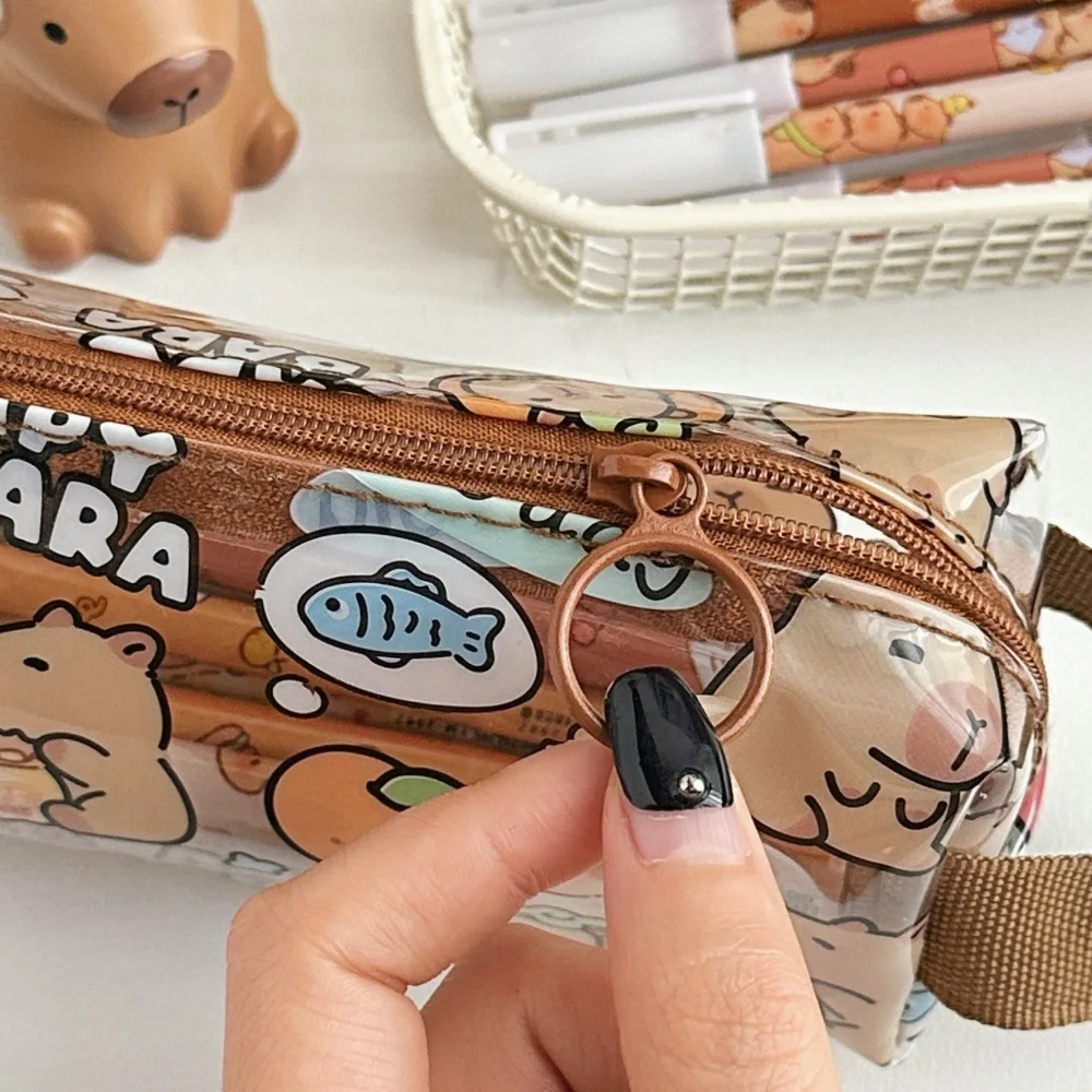 Cute Cartoon Capybara Transparent Pencil Case Large Capacity Dirt Resistant And Waterproof Pencil Case Hand-Held
