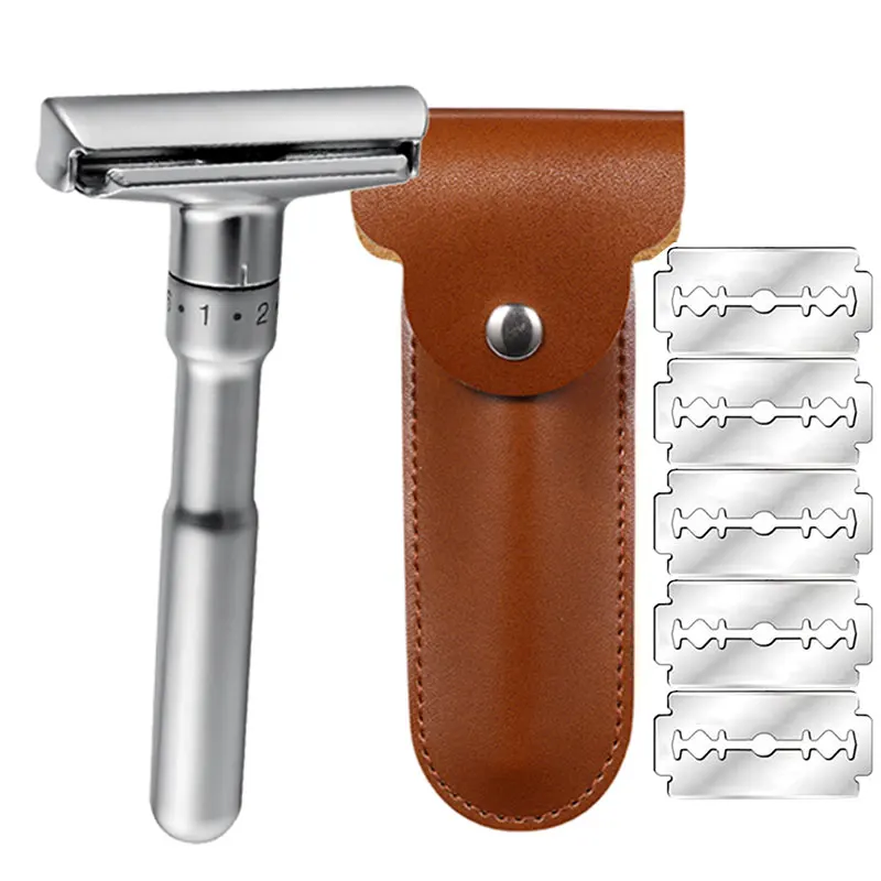Full Zinc Alloy Safety Razor For Men Adjustable 16 Files Close Shaving Classic Double Edge
