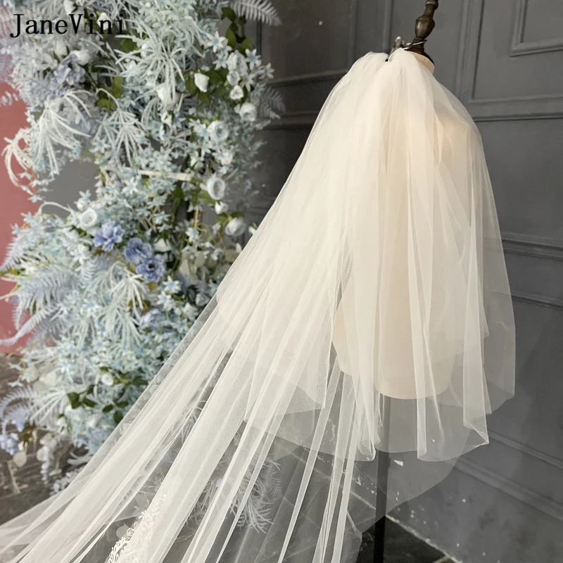 JaneVini Real Photos Long Appliques Edge Wedding Veil Luxury Ivory  Cathedral 2 Layer Tulle 4M Bridal Veils Wedding Accessories - AliExpress