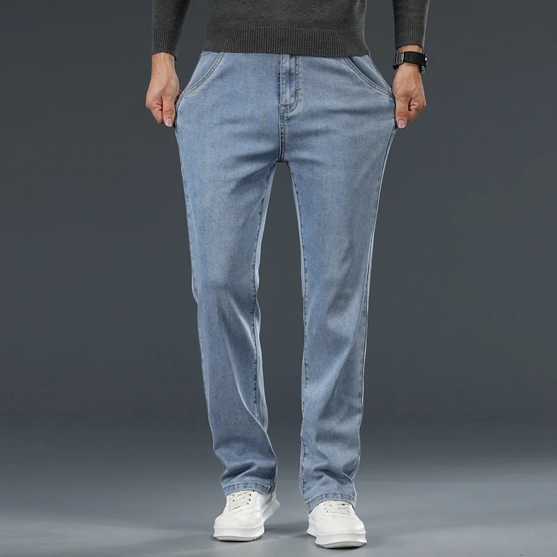 Classic Men's Straight Jeans Autumn New Fashion Retro Blue Stretch Denim Pants High Quality Brand Business Casual Trousers 5