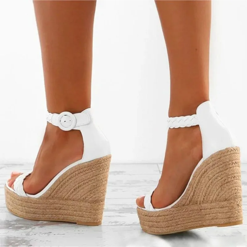 2022 Woman Summer Sexy Wedge Sandals Platform Ladies High Heels Shoes Women Fashion Straw Buckle Open Toe Casual Female Footwear