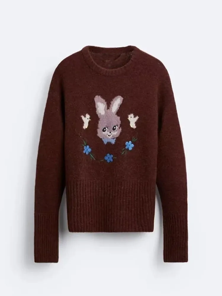

Zach AiIsa's new autumn and winter retro men's and women's couple's clothing joint cartoon animal sweater intarsia sweater