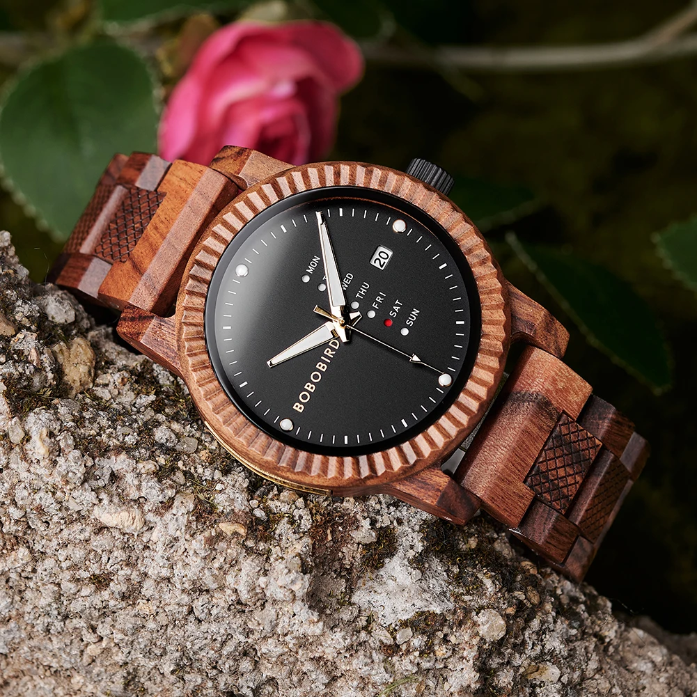 BOBO BIRD Nature Wood Watch Men Custom Engraved Casual Wristwatches Male Clock in Wooden Gift Box Relogios Masculino Dropship