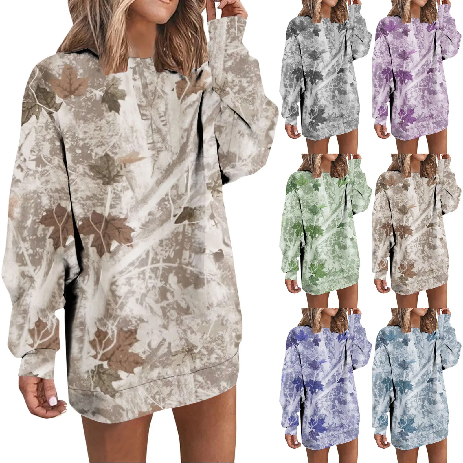 

Womens Mini Dress Women Casual Print Long Pullover Sweatshirt Dress Long Sleeve Mini Sweater vestidos de verano para mujer 2023