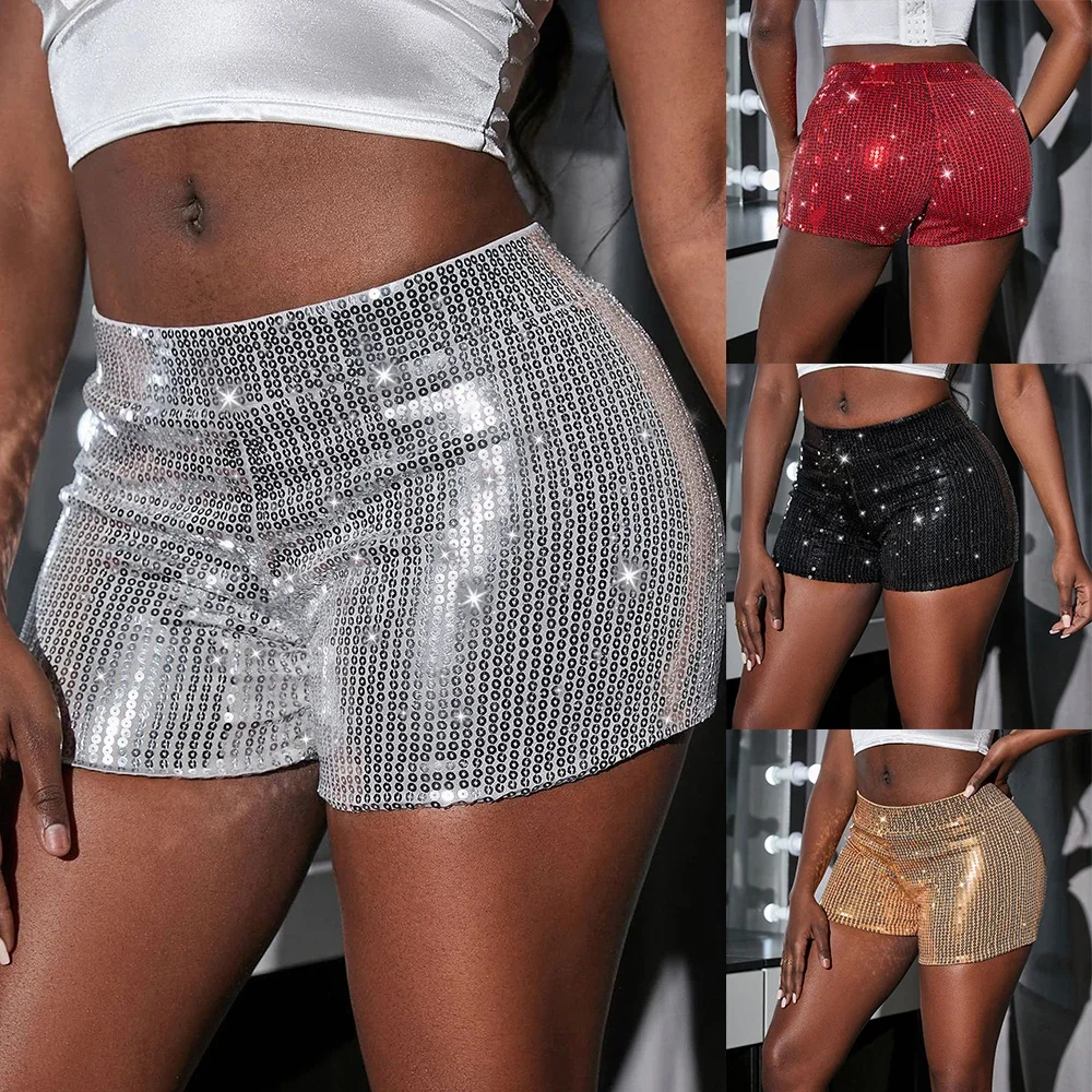 Silver Golden Sequin Shorts Women Slim High Waist Sexy Shiny Sequins Short Pants Glitter Shorts Nightclub Hot Pants Streetwear