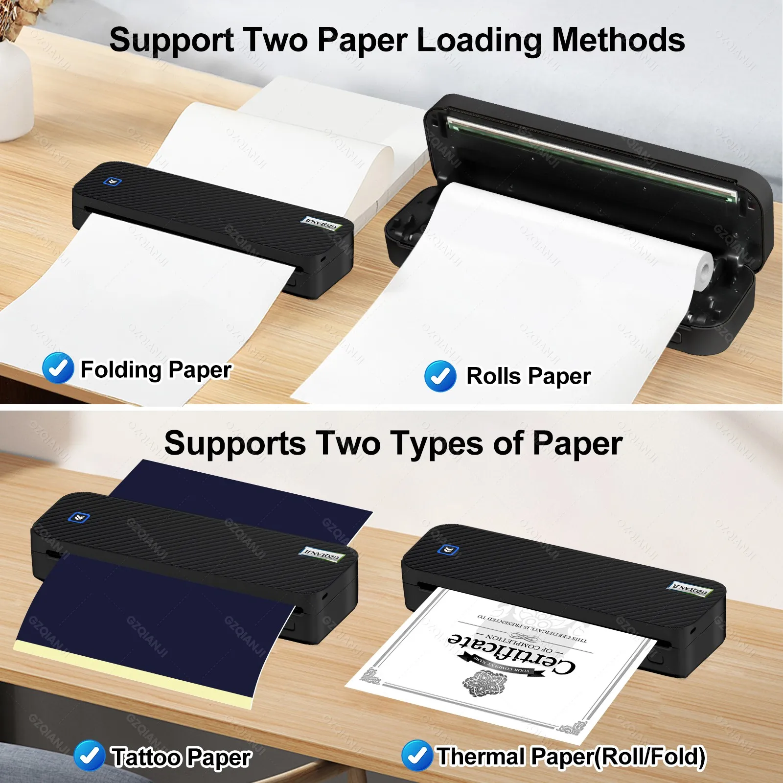 A4 Inkless Portable Thermal Printer Bluetooth PDF Excel Word Document Printing Maker Paper Roll Fold For Office Work Home School