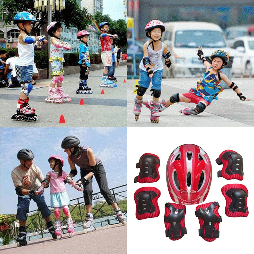 7Pcs/Set Kids Roller Skating Bicycle Helmet Knee Wrist Guard Elbow Pad Set For Children Cycling Sports Protective Guard Gear Set Knee Pad Elbow Pads Protective Gear Set Wrist Guards