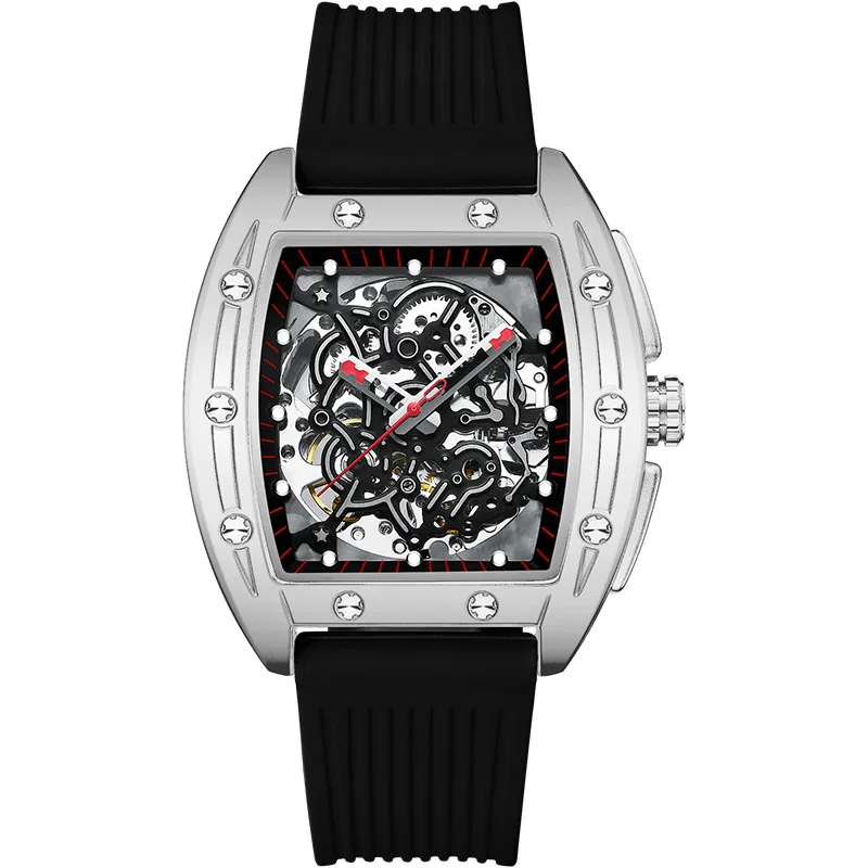 

Watch Fashion Hollow Large Dial Luminous Waterproof Sports Tourbillon Men's Mechanical Watch Silicone Band