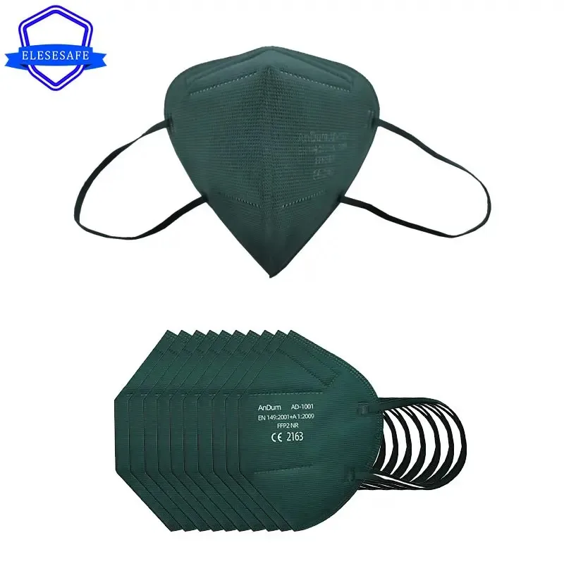 

10 шт. 5-слойная Пылезащитная маска FFP2 с фильтром, Складная зеленая одноразовая Защитная маска для ежедневного тумана, защита от полировки
