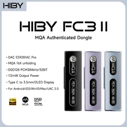 HiBy FC3 MQA Dongle Type C to 3.5mm 112mW Output USB DAC Audio HiFi Decoder Headphone AMP PCM384 DSD128 for Android iOS Win10