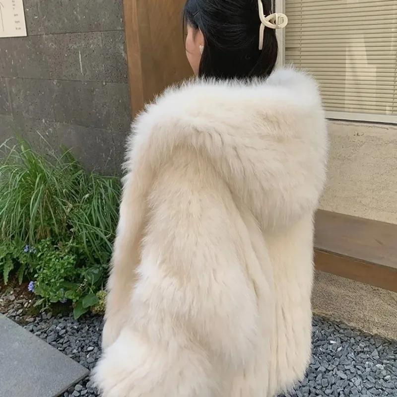 Winter Fluffy Hairy Thick Warm Soft Colored Faux Fur Jacket Women with Hood Bat Sleeved Loose Casual Designer Clothes New Coats