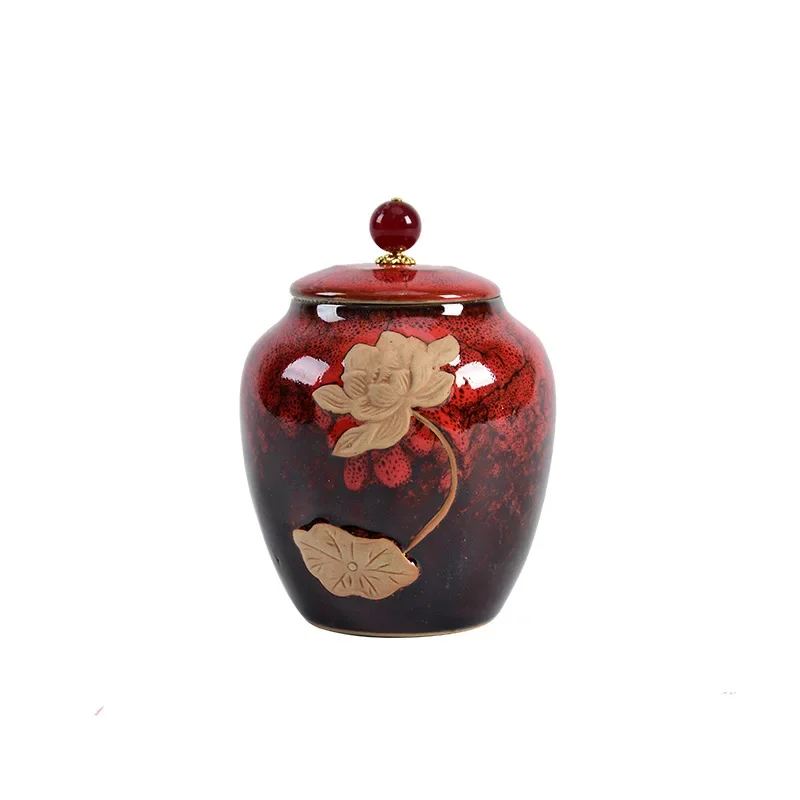 Kiln Change Lotus Celadon Ge Kiln Ceramic Tea Seal Pot Pu'er Moisture-proof Storage