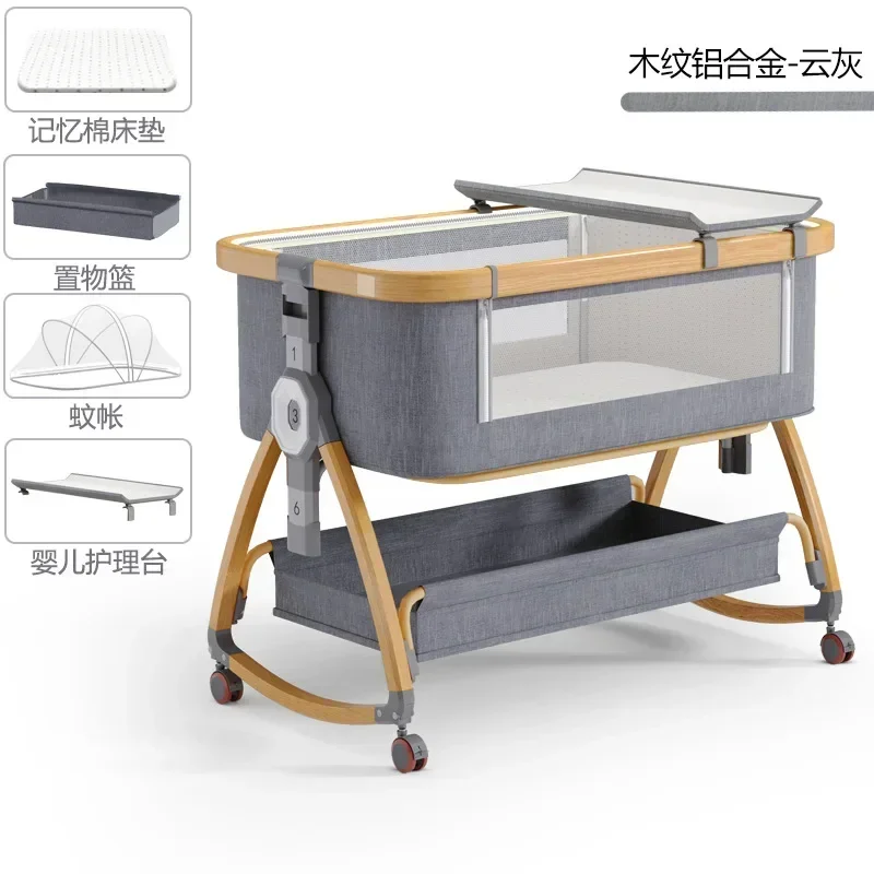 

2024Crib Newborn Bed Splicing Big Bed Baby Crib Bb Crib Cradle Bed Multi-functional Mobile and Foldable