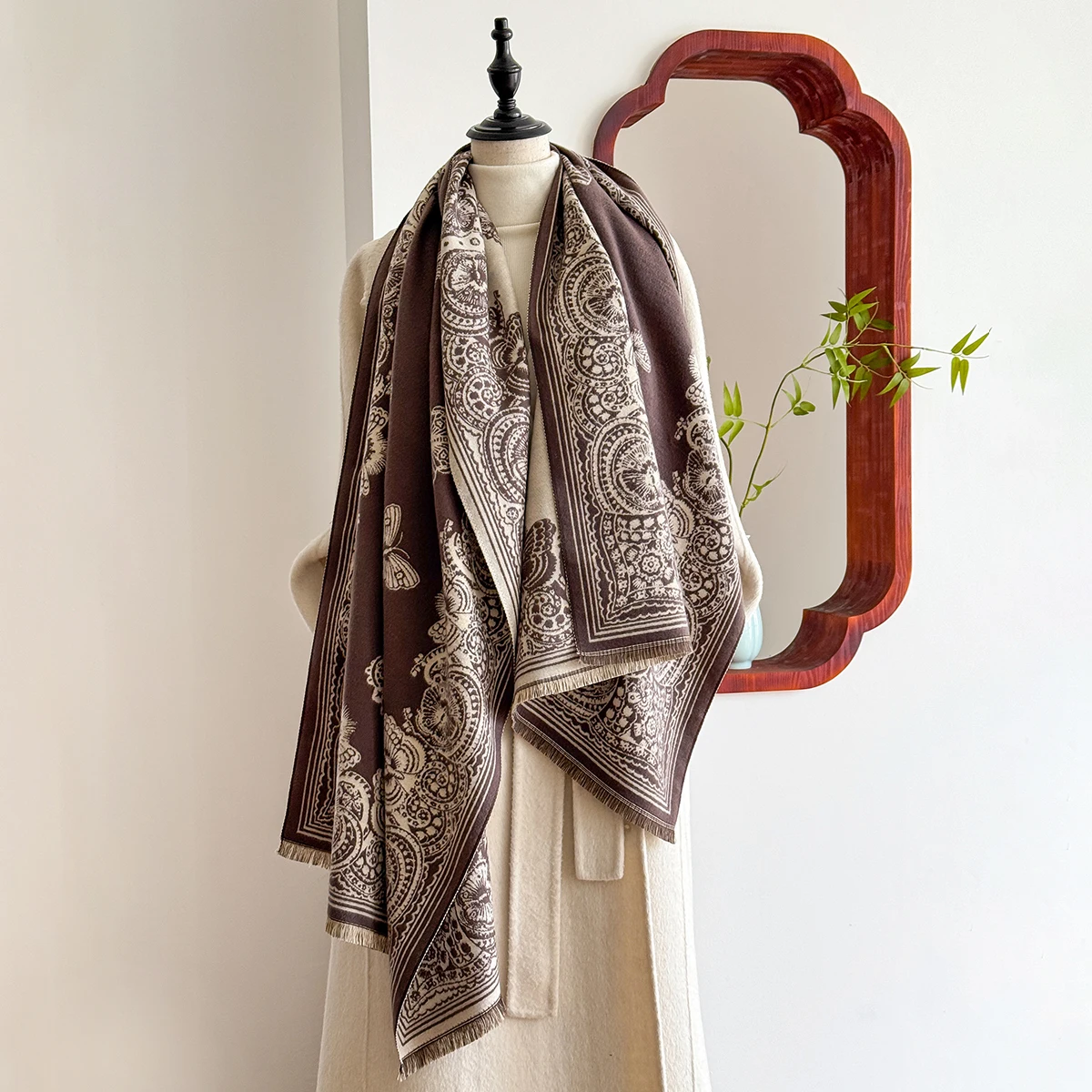 2025 Luxury Brand Winter Cashmere Scarf - Women's Tasseled Watercolor Printed Pashmina Shawl, Foulard Wrap & Poncho