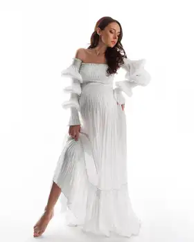 Alternative view of “Aria” Sculpted Pleated Maternity Photoshoot Gown
