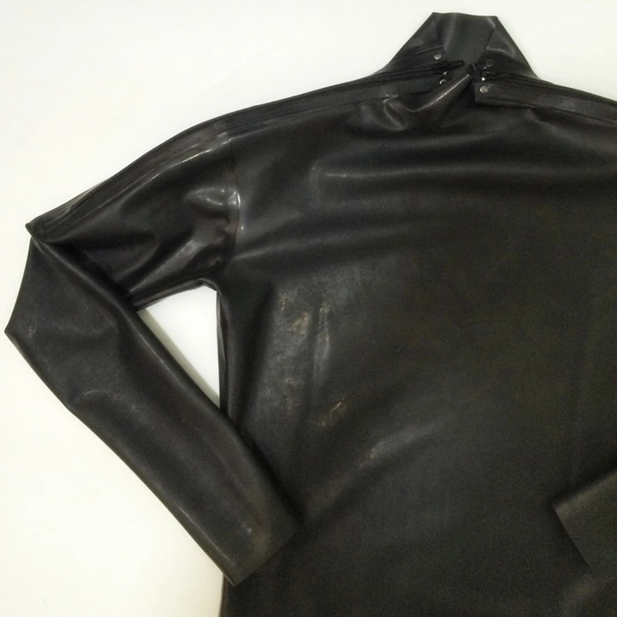 Shoulder Zip Latex Men Catsuit Black Rubber Bodysuit Handmade Clothing S-LCM048