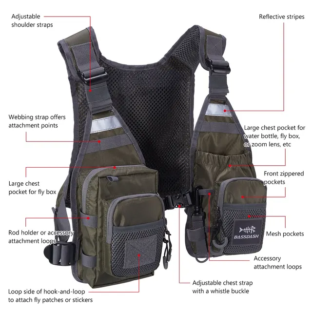 Chaleco de pesca con mosca Bassdash FV08: comodidad, versatilidad y durabilidad para los pescadores