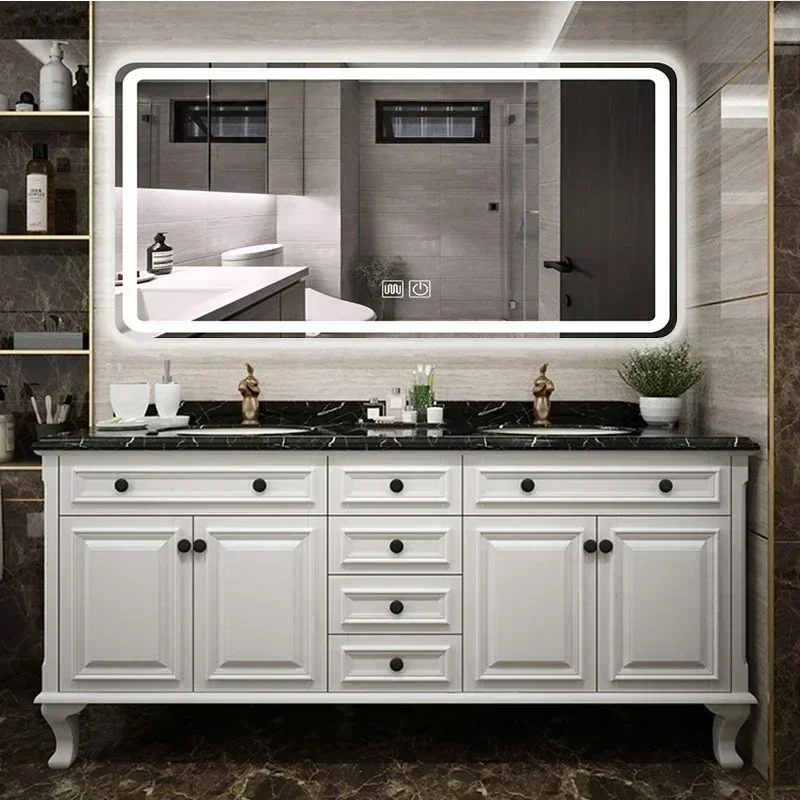 Solid Wood Bathroom Cabinet Smart Mirror Double Sink Floor to ceiling Washbasin meuble salle de bain Armoire Bathroom Furniture